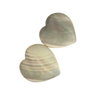 VTG Mother of Pearl Heart Earrings – Iridescent Polished Shell, 1.25", Set of 2